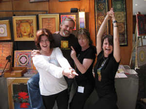 Cheryl Ward and other members of Forward Motion Yoga shopping for art at the Chopra Centre