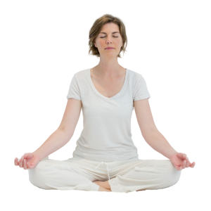 Woman in white in a yoga pose on the Forward Motion Yoga website.
