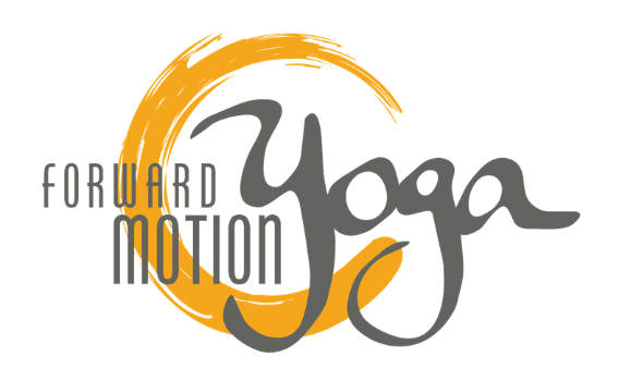 The Forward Motion Yoga logo, with text in dark grey and a yellow circle behind the text.