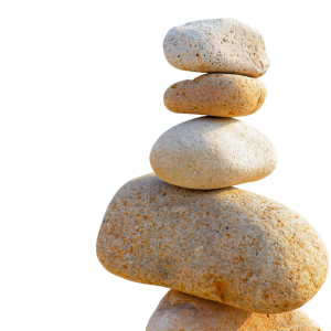 Five stones carefully balance on top of one another.